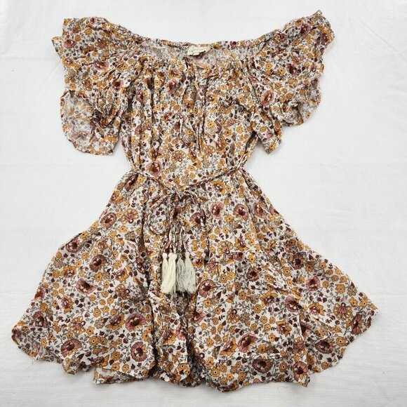 Cynthia Rowley Womens Size XS Floral Ruffle Tassle Boho Tiered Mini Dress - Picture 1 of 8